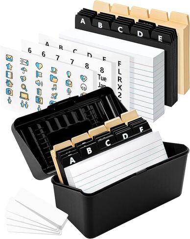 Index Card Box 3x5 - Recipe Box with Manila Dividers & Stickers - Premium Index Card Holder Ideal as Business Card Organizer, Recipe Card Box, Index Card Organizer, Flash Card Holder in Saudi Arabia