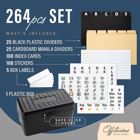 Index Card Box 3x5 - Recipe Box with Manila Dividers & Stickers - Premium Index Card Holder Ideal as Business Card Organizer, Recipe Card Box, Index Card Organizer, Flash Card Holder in Saudi Arabia