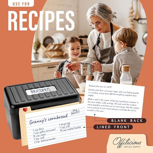Index Card Box 3x5 - Recipe Box with Manila Dividers & Stickers - Premium Index Card Holder Ideal as Business Card Organizer, Recipe Card Box, Index Card Organizer, Flash Card Holder in Saudi Arabia