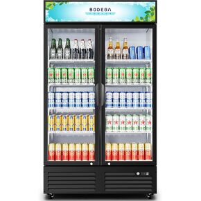 BODEGACOOLER Commercial Merchandiser Refrigerator, 2 Glass Door Commercial Beverage Refrigerator, 40 Cu. Ft Beverage Display Cooler with Soft LED Light, Adjustable Shelves and 4 Strong Castors(Black) in Kuwait