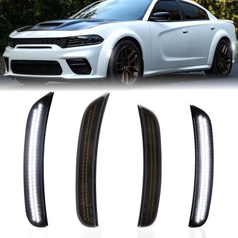 Dynamic Amber & Red LED Side Marker Lights for Dodge Charger 2015-2024 Scan Smoked Lens 4PCS Front & Rear Bumper Reflector Lamp in Saudi Arabia