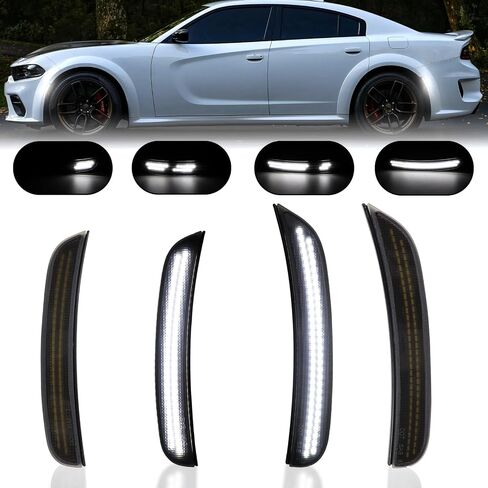 Dynamic Amber & Red LED Side Marker Lights for Dodge Charger 2015-2024 Scan Smoked Lens 4PCS Front & Rear Bumper Reflector Lamp in Saudi Arabia