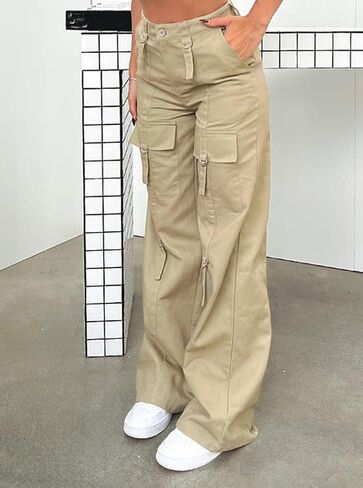 Women's Low Waist Cargo Pants Baggy Jeans Wide Leg Casual Trendy Streetwear Grunge Emo Clothes in Kuwait