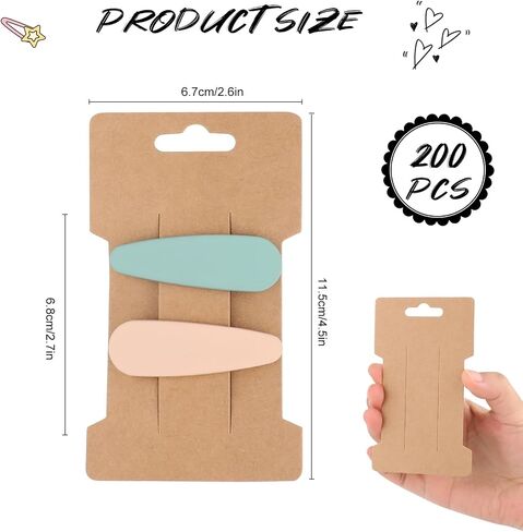 200Pcs Hair Clip Display Cards,2.64x4.53 Inch Hair Bow Holder Cards,350GSM Cardstock Rectangle White Paper Cardboard Hair Barrettes Jewelry Display Holder for Hair Accessories Display and Organizing in Saudi Arabia
