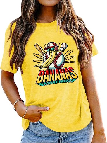 Banana Shirts Baseball Shirt for Women Team Womens Funny Baseball Fan Short Sleeve Tee Top in Kuwait