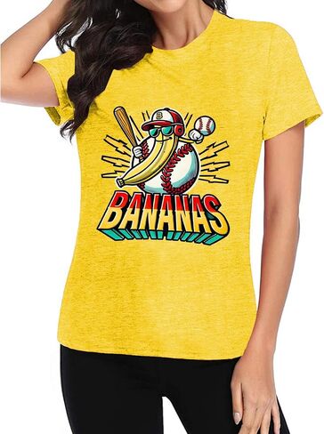 Banana Shirts Baseball Shirt for Women Team Womens Funny Baseball Fan Short Sleeve Tee Top in Kuwait