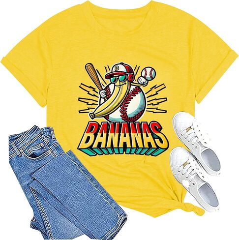 Banana Shirts Baseball Shirt for Women Team Womens Funny Baseball Fan Short Sleeve Tee Top in Kuwait