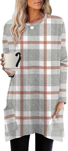 Xieerduo Tunic Tunic Tops Long Sleeve Crew Neck High Low Low Lower Lough Lit Lit Blouses مع جيوب in Saudi Arabia
