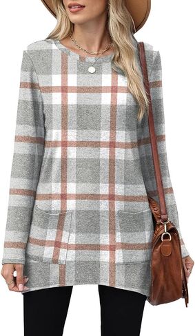 Xieerduo Tunic Tunic Tops Long Sleeve Crew Neck High Low Low Lower Lough Lit Lit Blouses مع جيوب in Saudi Arabia