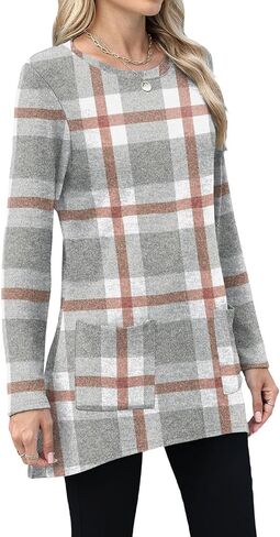 Xieerduo Tunic Tunic Tops Long Sleeve Crew Neck High Low Low Lower Lough Lit Lit Blouses مع جيوب in Saudi Arabia