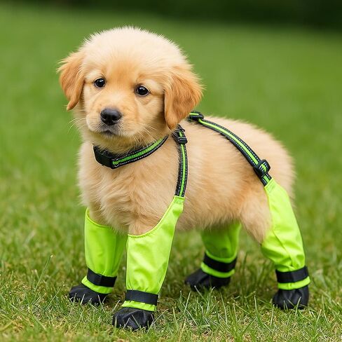 Adjustable Dog Suspender Boots with Attached Waterproof Paw Protectors, Non-Slip Summer Hiking Shoes for Rainy Days and Night Safety with Reflective Design (Orange, M) in Saudi Arabia