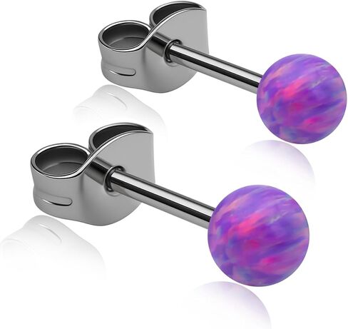 XUU Titanium Opal Stud Earrings,Hypoallergenic 20G Earrings for Sensitive Ears, Multi-Color Options Available,4mm/5mm Stud Jewelry,1 Pair in Saudi Arabia