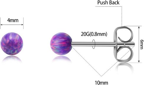 XUU Titanium Opal Stud Earrings,Hypoallergenic 20G Earrings for Sensitive Ears, Multi-Color Options Available,4mm/5mm Stud Jewelry,1 Pair in Saudi Arabia