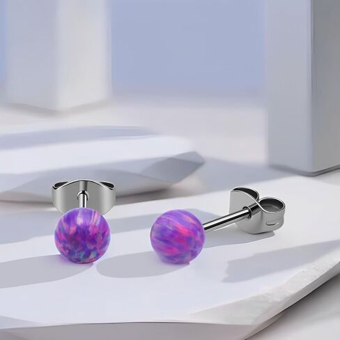 XUU Titanium Opal Stud Earrings,Hypoallergenic 20G Earrings for Sensitive Ears, Multi-Color Options Available,4mm/5mm Stud Jewelry,1 Pair in Saudi Arabia