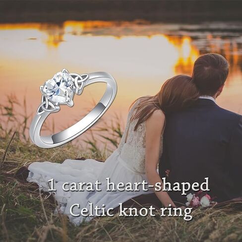 DIYA 1CT Moissanite Heart/Square Celtic Rings for Women 925 Sterling Silver Celtic Knot Engagement Wedding Band Promise Anniversary Valentine's Day Christmas Jewelry Gifts for Her Wife Size 6-9 in Saudi Arabia