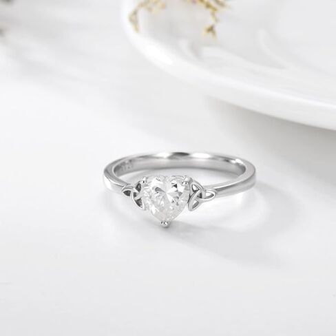 DIYA 1CT Moissanite Heart/Square Celtic Rings for Women 925 Sterling Silver Celtic Knot Engagement Wedding Band Promise Anniversary Valentine's Day Christmas Jewelry Gifts for Her Wife Size 6-9 in Saudi Arabia