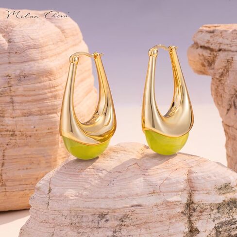 Milan Chiva 14K Gold Hoop Earrings for Women, Plated Chunky Earrings Glitter Sparkle Huggie Dainty Hypoallergenic Hoop Earrings for Womens Jewelry in Kuwait