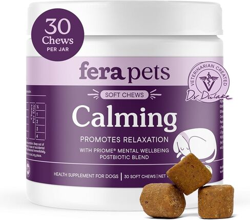 Fera Pet Organics Holming Chews for Dogs 90 Chews Beard التي تم إنشاؤها لتوفير تخفيف قلق الكلاب ، وتخفيف التوتر ، وتخفيف القلق للفصل للكلاب in Kuwait