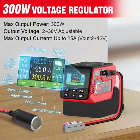 منظم الجهد 300W متوافق مع بطارية DeWalt 20V (البطارية غير المدرجة) ، 1–30 فولت إخراج DC ، شحن سريع 140 واط PD ، شاحن لاسلكي 15W in Kuwait