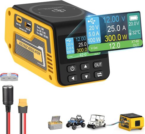 منظم الجهد 300W متوافق مع بطارية DeWalt 20V (البطارية غير المدرجة) ، 1–30 فولت إخراج DC ، شحن سريع 140 واط PD ، شاحن لاسلكي 15W in Kuwait