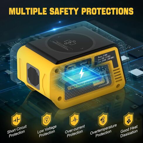 منظم الجهد 300W متوافق مع بطارية DeWalt 20V (البطارية غير المدرجة) ، 1–30 فولت إخراج DC ، شحن سريع 140 واط PD ، شاحن لاسلكي 15W in Kuwait