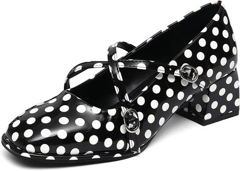 أحذية ماري جين النسائية مكتنزة بلوك كعب الزفاف أحذية للنساء منخفضة الكعب إغلاق مربع مضخات اصبع القدم in Kuwait