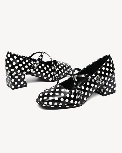 أحذية ماري جين النسائية مكتنزة بلوك كعب الزفاف أحذية للنساء منخفضة الكعب إغلاق مربع مضخات اصبع القدم in Kuwait