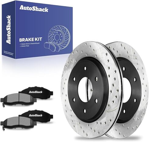 AutoShack Front Brake Kit Replacement for Nissan TITAN INFINITI QX56 Drilled & Slotted E-Coated Disc Brake Rotors Black Ceramic Brakes Pads 12.6" 320 mm SCDPR41427414271015 in Saudi Arabia