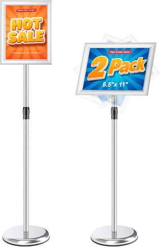Sign Holder Stand 8.5x11 Inch, Adjustable Floor Standing Sign Holder Signage Stand with Aluminum Snap-Open Frame Vertical Horizontal View Display For Malls Schools Restaurants (Black, Sharp Corner) in Saudi Arabia