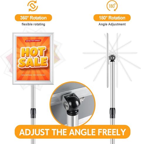 Sign Holder Stand 8.5x11 Inch, Adjustable Floor Standing Sign Holder Signage Stand with Aluminum Snap-Open Frame Vertical Horizontal View Display For Malls Schools Restaurants (Black, Sharp Corner) in Saudi Arabia