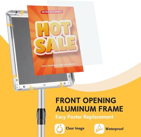 Sign Holder Stand 8.5x11 Inch, Adjustable Floor Standing Sign Holder Signage Stand with Aluminum Snap-Open Frame Vertical Horizontal View Display For Malls Schools Restaurants (Black, Sharp Corner) in Saudi Arabia