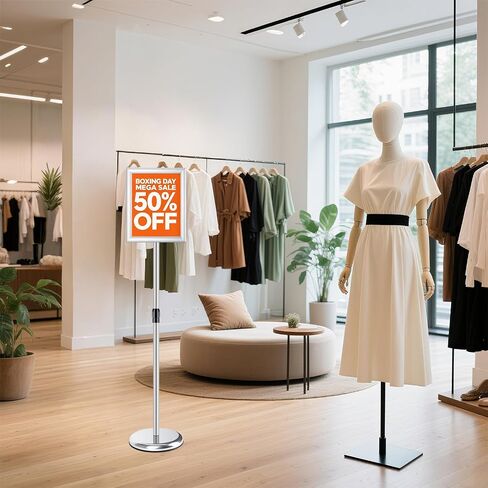 Sign Holder Stand 8.5x11 Inch, Adjustable Floor Standing Sign Holder Signage Stand with Aluminum Snap-Open Frame Vertical Horizontal View Display For Malls Schools Restaurants (Black, Sharp Corner) in Saudi Arabia