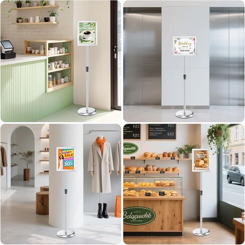 Sign Holder Stand 8.5x11 Inch, Adjustable Floor Standing Sign Holder Signage Stand with Aluminum Snap-Open Frame Vertical Horizontal View Display For Malls Schools Restaurants (Black, Sharp Corner) in Saudi Arabia