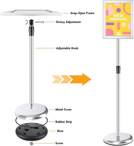 Sign Holder Stand 8.5x11 Inch, Adjustable Floor Standing Sign Holder Signage Stand with Aluminum Snap-Open Frame Vertical Horizontal View Display For Malls Schools Restaurants (Black, Sharp Corner) in Saudi Arabia