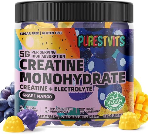 Creatine Monohydrate Gummies (5g) – Pre-Workout Energy & Muscle Growth Support for Men & Women | Blueberry Raspberry Electrolyte Gummies (135 Count) in Saudi Arabia