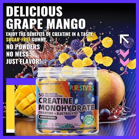 Creatine Monohydrate Gummies (5g) – Pre-Workout Energy & Muscle Growth Support for Men & Women | Blueberry Raspberry Electrolyte Gummies (135 Count) in Saudi Arabia