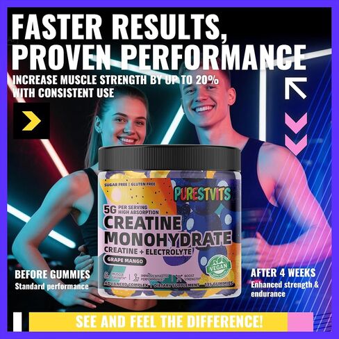 Creatine Monohydrate Gummies (5g) – Pre-Workout Energy & Muscle Growth Support for Men & Women | Blueberry Raspberry Electrolyte Gummies (135 Count) in Saudi Arabia