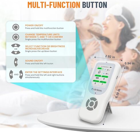 LifeBasis Air Quality Monitor Indoor ، كاشف جودة الهواء 11-in-1 مع الحامل ، واختبار عداد الهواء في الوقت الفعلي AQI ، PM1.0 ، PM2.5 ، PM10 ، CO2 ، TVOC ، HCHO ، الجسيمات ، درجة الحرارة والرطوبة ، التنبيه المزدوج -بليك in Kuwait