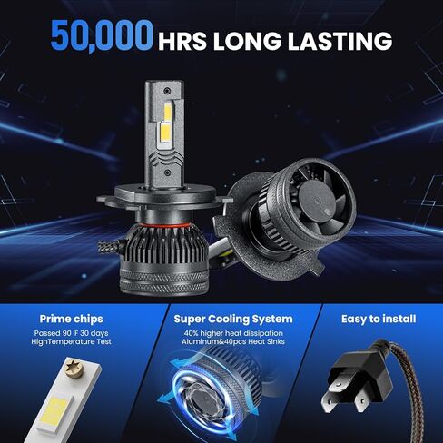 مصابيح الضباب H11/H8/H9/H16 - 13,000LM فائقة السطوع 6500K أبيض، 800% أكثر سطوعًا من الهالوجين، حجم صغير 1:1، عمر 50,000 ساعة، التوصيل والتشغيل، عبوة من 2 in Kuwait