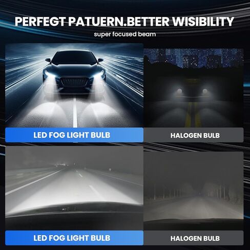 مصابيح الضباب H11/H8/H9/H16 - 13,000LM فائقة السطوع 6500K أبيض، 800% أكثر سطوعًا من الهالوجين، حجم صغير 1:1، عمر 50,000 ساعة، التوصيل والتشغيل، عبوة من 2 in Kuwait