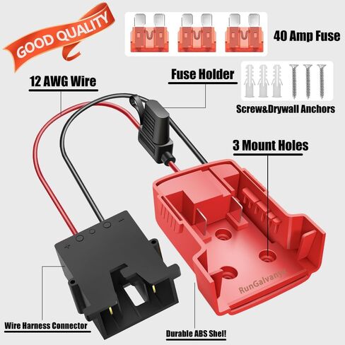Battery Adapter 18V for Power Wheels Adapter Compatible with Milwaukee Battery with Wire Harness Connector Compatible with Peg-Perego Children Ride-on Car, 12AWG Wire with 40A Fuse in Kuwait