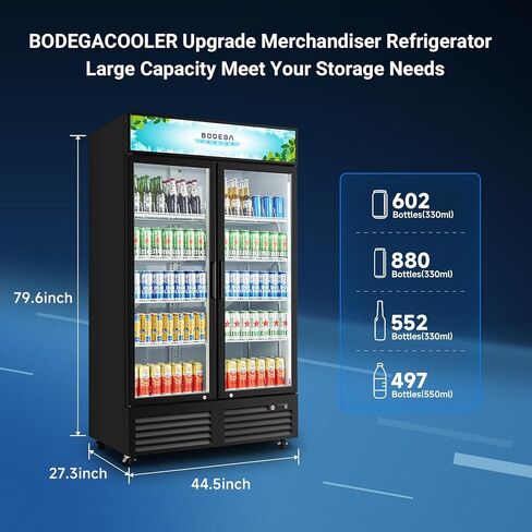 ثلاجة تاجر تجاري Bodegacooler ، 2 ثلاجة مشروبات تجارية من الزجاج ، 40 مكيف. برودة عرض مشروبات FT مع ضوء LED ناعم ورفوف قابلة للتعديل و 4 عجلات قوية (أسود) in Kuwait