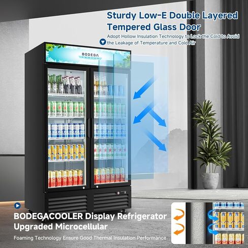 ثلاجة تاجر تجاري Bodegacooler ، 2 ثلاجة مشروبات تجارية من الزجاج ، 40 مكيف. برودة عرض مشروبات FT مع ضوء LED ناعم ورفوف قابلة للتعديل و 4 عجلات قوية (أسود) in Kuwait