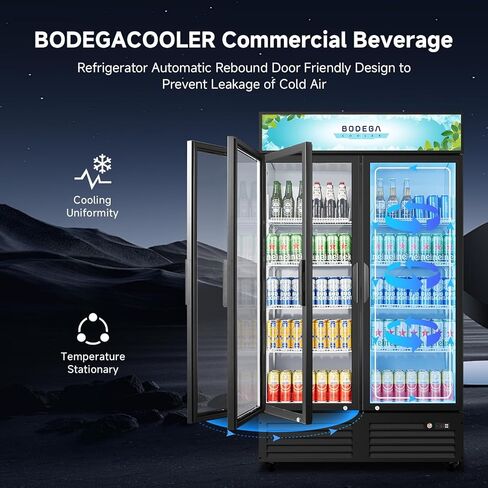 ثلاجة تاجر تجاري Bodegacooler ، 2 ثلاجة مشروبات تجارية من الزجاج ، 40 مكيف. برودة عرض مشروبات FT مع ضوء LED ناعم ورفوف قابلة للتعديل و 4 عجلات قوية (أسود) in Kuwait