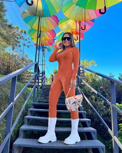 Mrskoala Women Long Sleeve Bodycon Jumpsuit One Piece Zip Up Romper Orange M in Kuwait