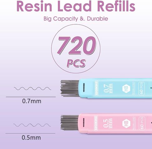Mechanical Pencil Set with Cute Pencil Case, 12PCS Pastel Mechanical Pencils 0.5 & 0.7mm with 720PCS HB Leads, 4PCS Erasers and 1x Sticky Note, Suitable for School Writing, Drafting Drawing Sketching in Saudi Arabia