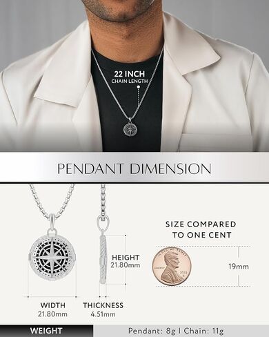 RTZN® Pendant Necklace for Men – Premium Stainless Steel Silver Pendant Necklace with 22" Chain + 2" Extension – Waterproof & Non-Tarnish Small Pendants for Men – Bold Symbols of Strength & Legacy in Kuwait