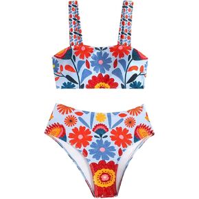 Women's 2 Piece High Waisted Bikini Sets Graphic Wireless Bathing Suit Padded Beach Swimsuits in Kuwait