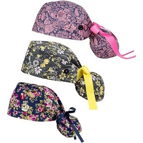 فرك الجراحة ذيل الحصان قبعات العمل الأزهار ، والمرأة التمريض القبعات مع الأزرار قابلة للتعديل in Kuwait