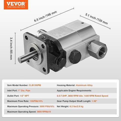 مضخة فائض السجل الهيدروليكي VEVOR - 11GPM ، 2 مرحلة 3000PSI ، 1 '' مدخل 1/2 '' NPT ، 3600 دورة في الدقيقة مضخة هيدروليكية من الألومنيوم لتركيب محرك صغير ، Snowplow in Saudi Arabia